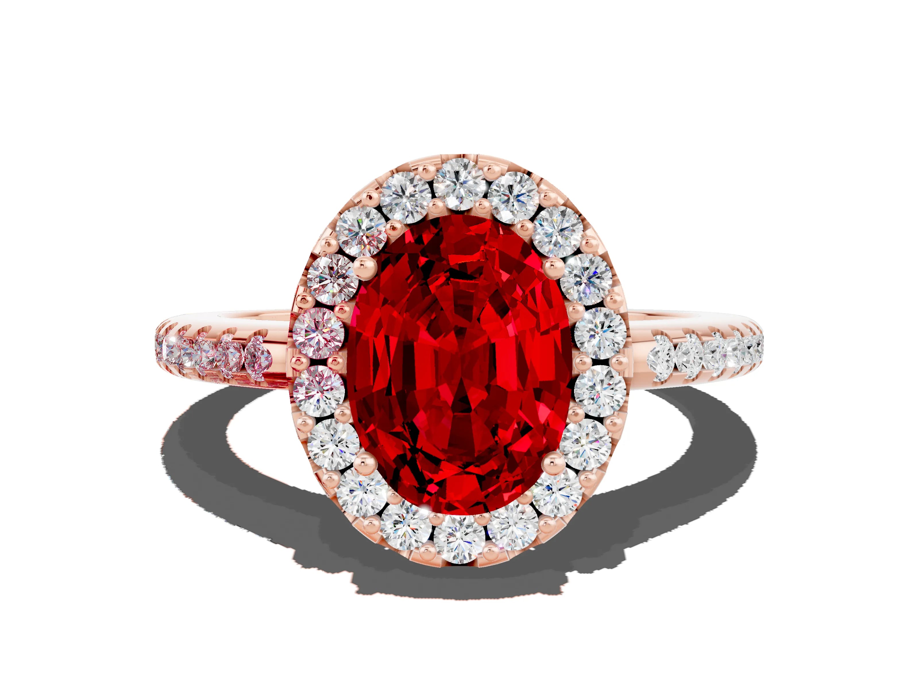 Rose gold Oval Cut Ruby Pavé Halo Ring with Four-Prong Setting_12