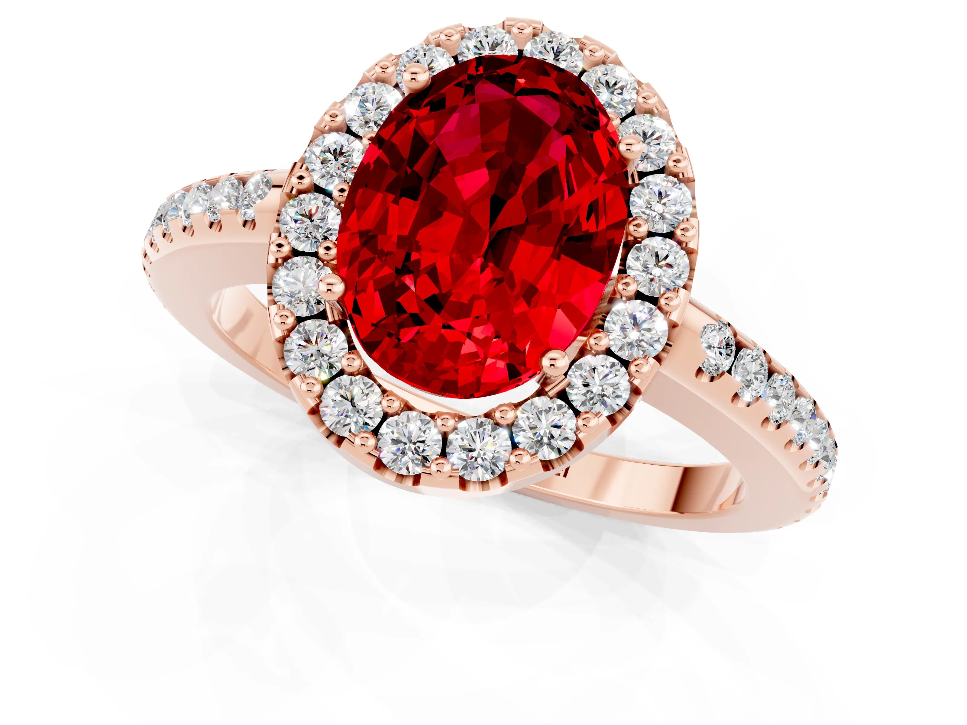 Rose gold Oval Cut Ruby Pavé Halo Ring with Four-Prong Setting_13