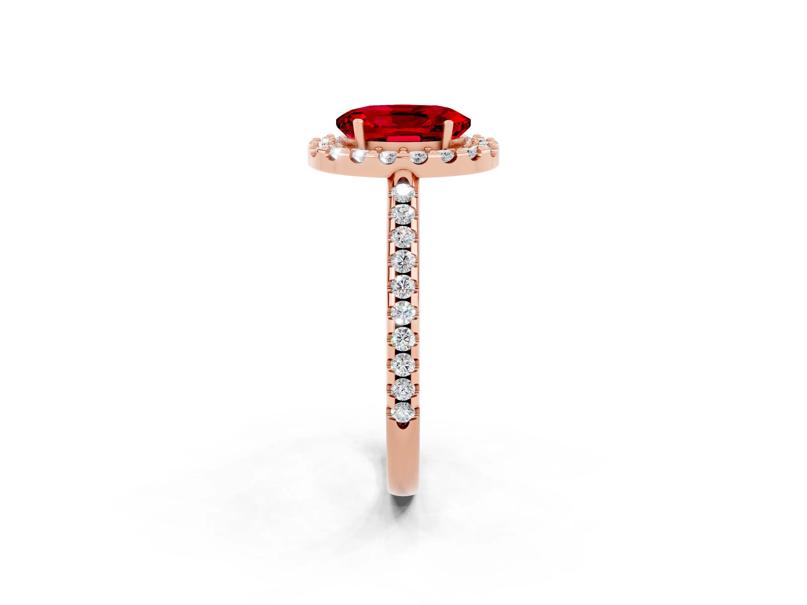 Rose gold Oval Cut Ruby Pavé Halo Ring with Four-Prong Setting_14