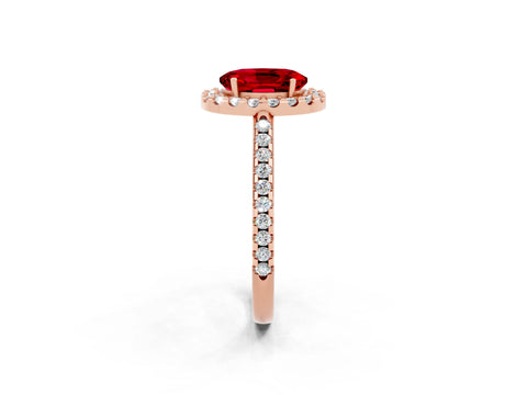 Rose gold Oval Cut Ruby Pavé Halo Ring with Four-Prong Setting_14