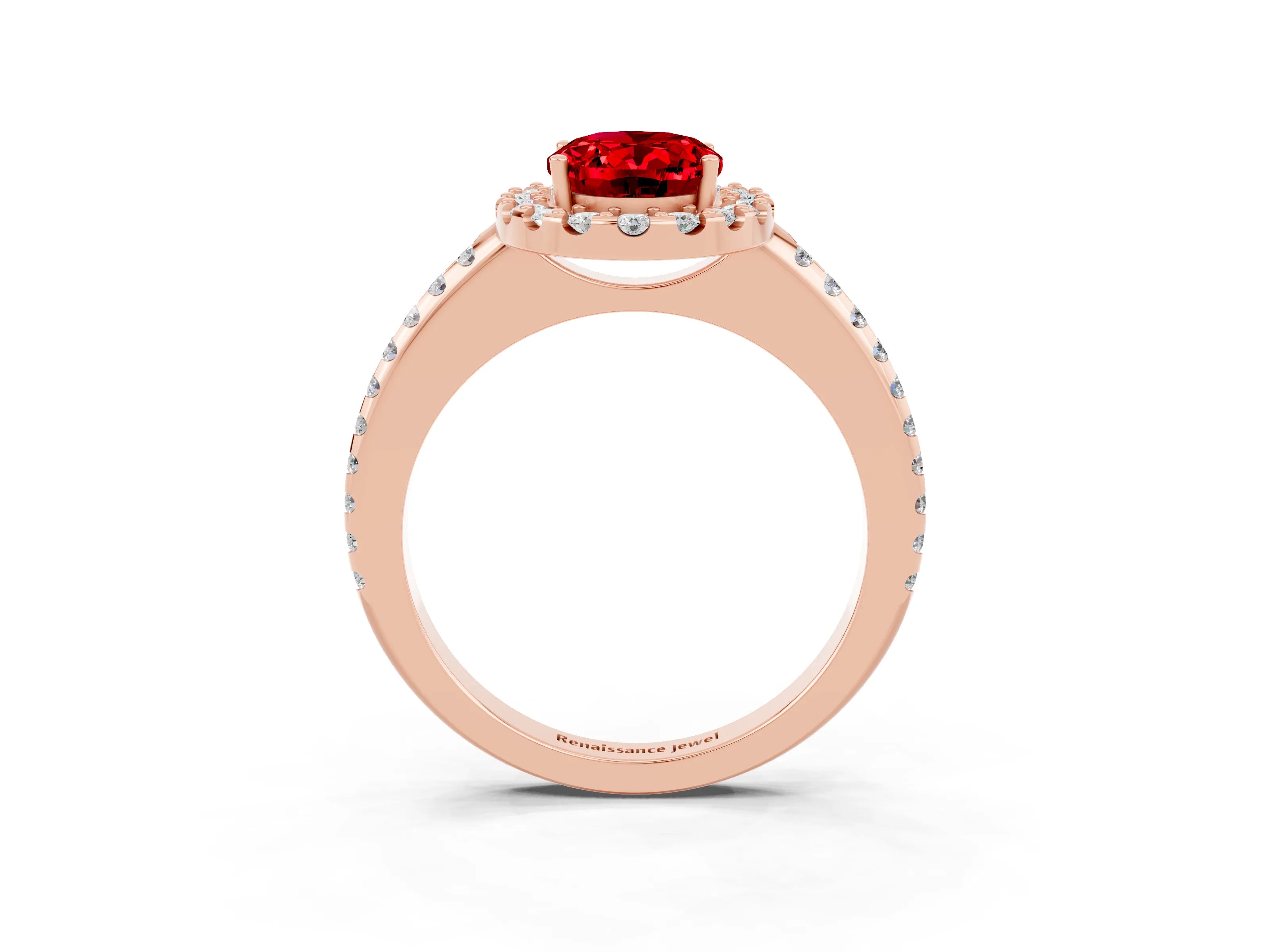 Rose gold Oval Cut Ruby Pavé Halo Ring with Four-Prong Setting_15