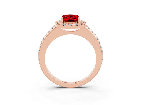 Rose gold Oval Cut Ruby Pavé Halo Ring with Four-Prong Setting_15