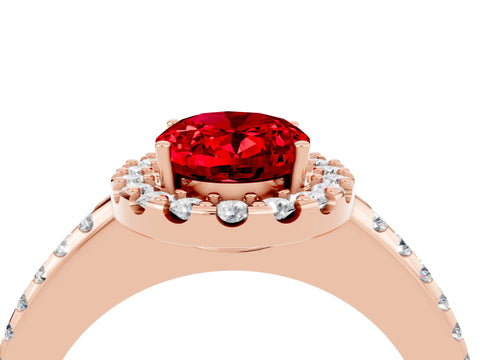 Rose gold Oval Cut Ruby Pavé Halo Ring with Four-Prong Setting_16