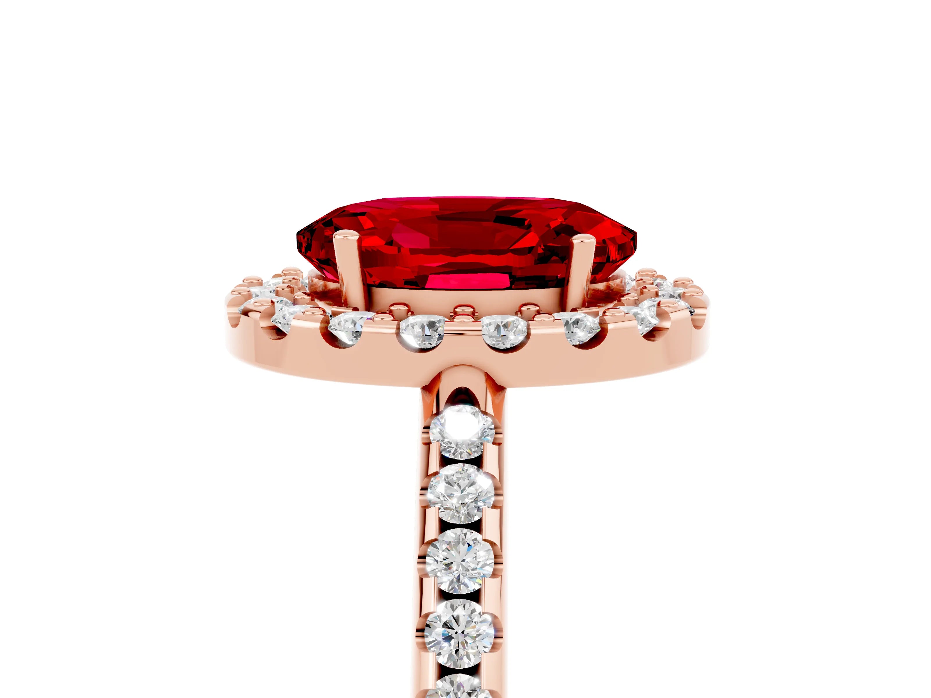 Rose gold Oval Cut Ruby Pavé Halo Ring with Four-Prong Setting_17