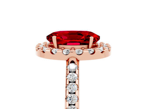 Rose gold Oval Cut Ruby Pavé Halo Ring with Four-Prong Setting_17