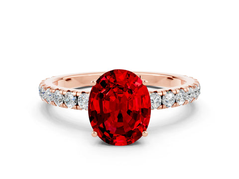 Rose gold Oval Cut Ruby Pavé Solitaire Engagement Ring with Four-Prong Setting_12