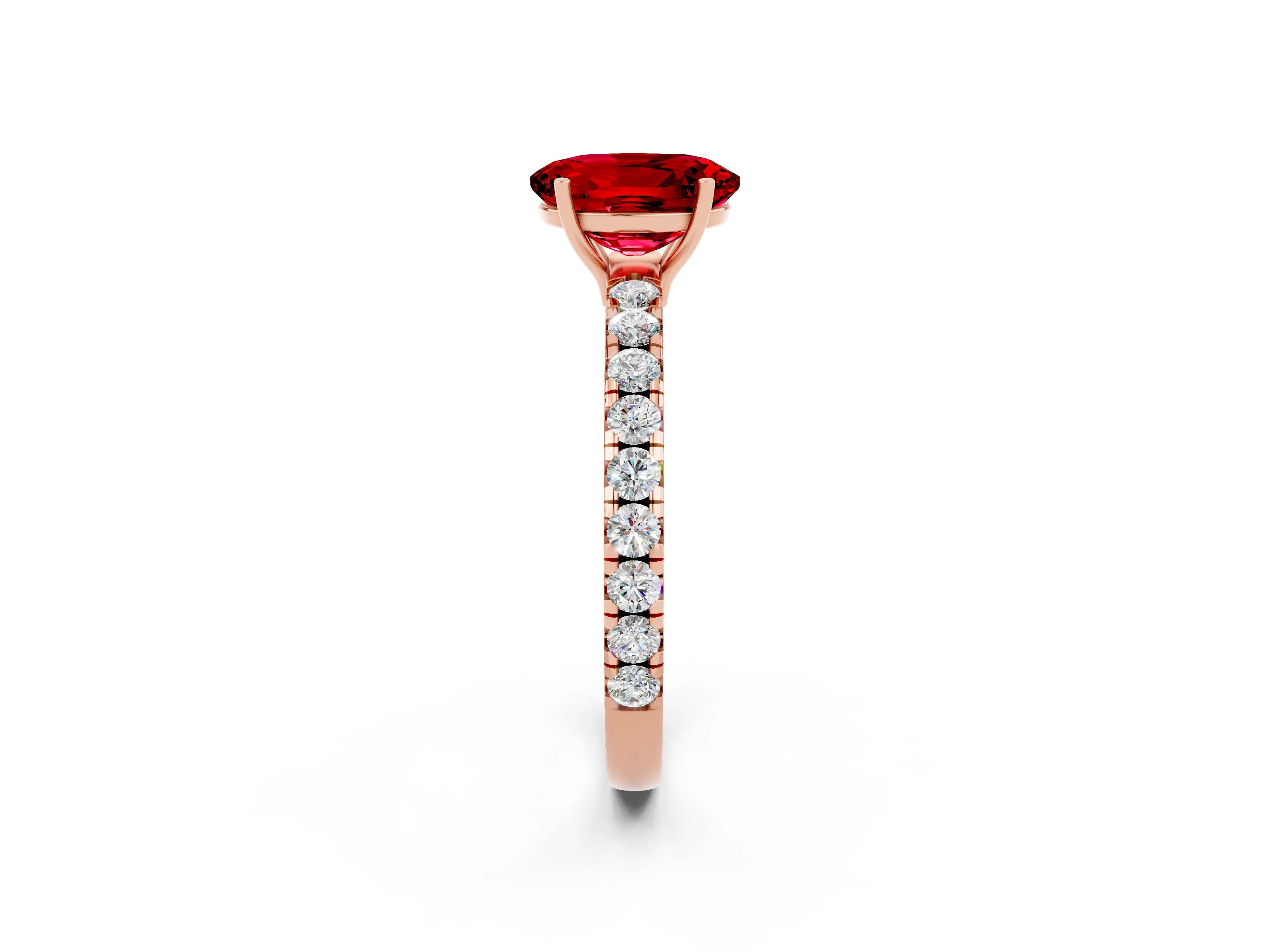 Rose gold Oval Cut Ruby Pavé Solitaire Engagement Ring with Four-Prong Setting_14