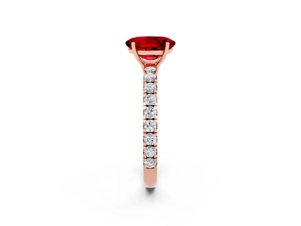 Rose gold Oval Cut Ruby Pavé Solitaire Engagement Ring with Four-Prong Setting