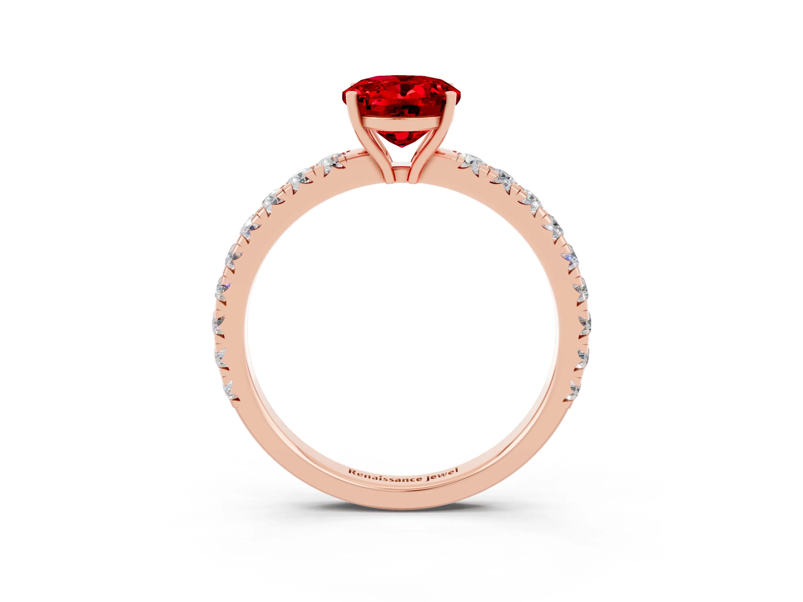 Rose gold Oval Cut Ruby Pavé Solitaire Engagement Ring with Four-Prong Setting_15