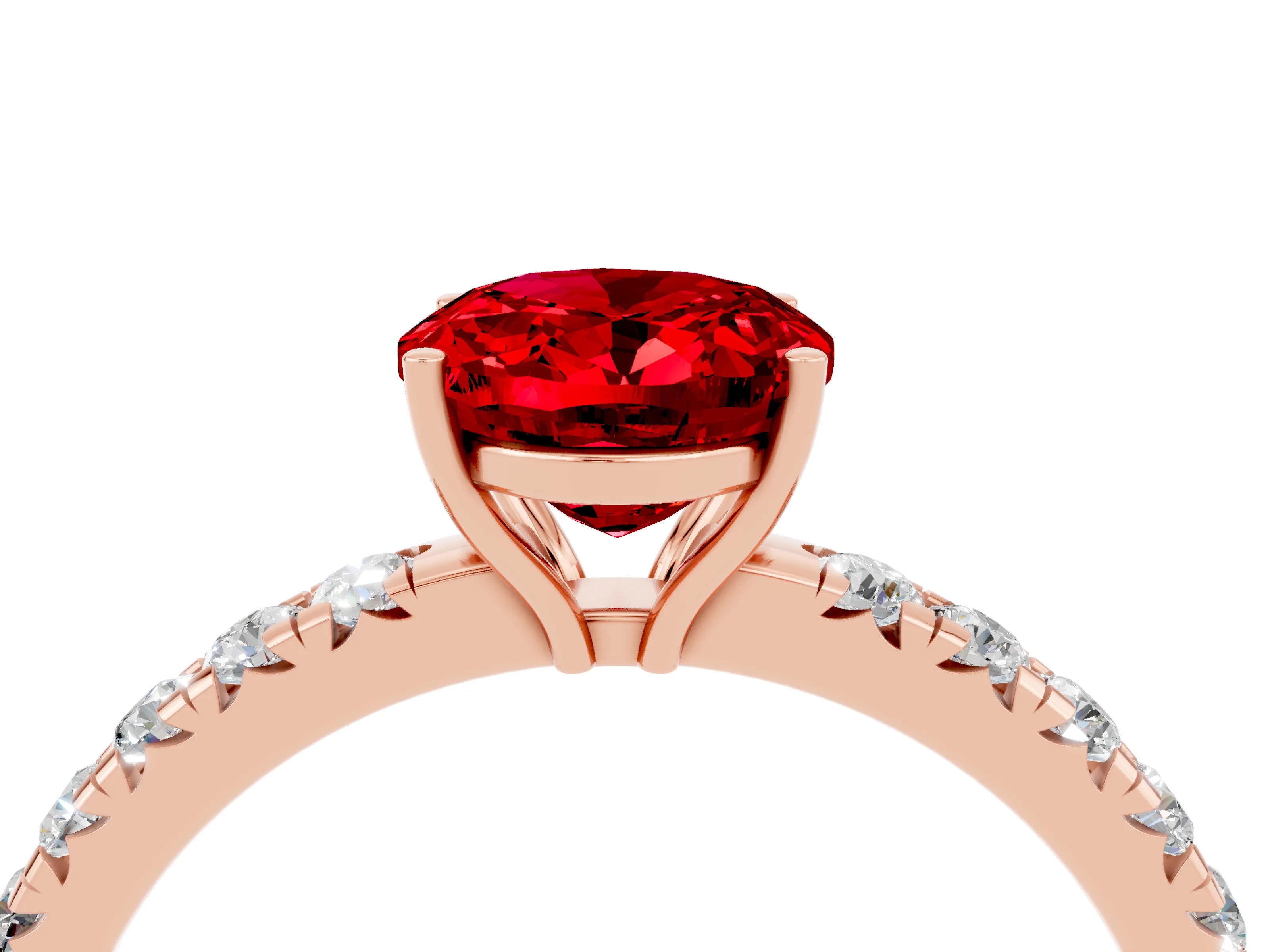Rose gold Oval Cut Ruby Pavé Solitaire Engagement Ring with Four-Prong Setting_16
