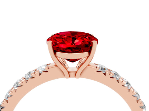 Rose gold Oval Cut Ruby Pavé Solitaire Engagement Ring with Four-Prong Setting_16