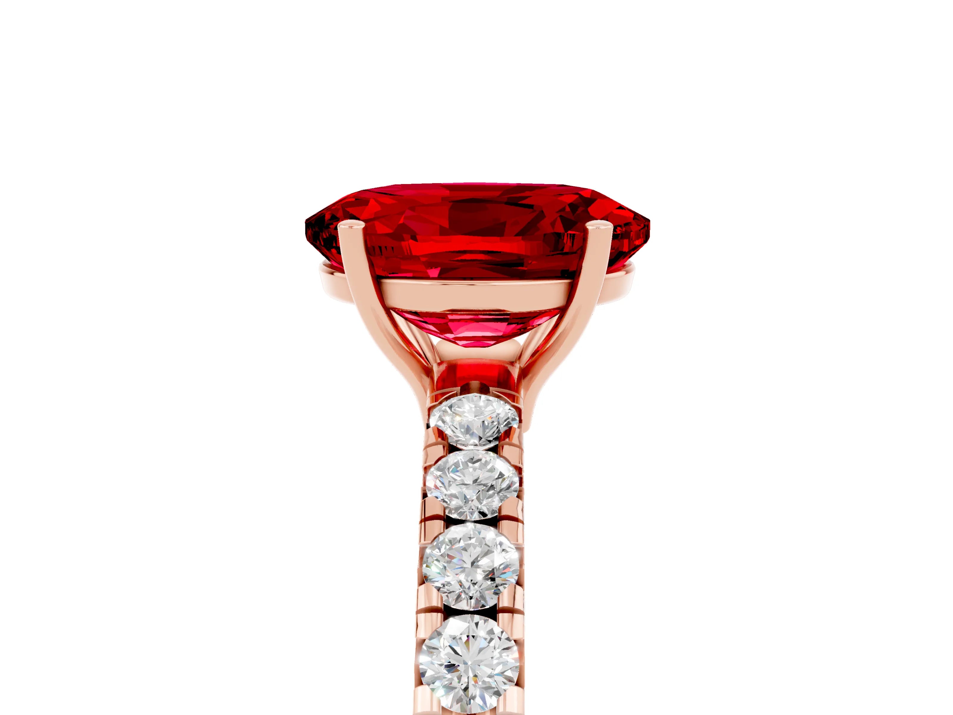 Rose gold Oval Cut Ruby Pavé Solitaire Engagement Ring with Four-Prong Setting_17