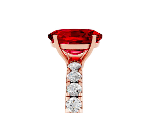 Rose gold Oval Cut Ruby Pavé Solitaire Engagement Ring with Four-Prong Setting_17