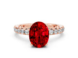 Rose gold Oval Cut Ruby Pavé Solitaire Ring with Round Band and Prong Setting_24