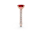 Rose gold Oval Cut Ruby Pavé Solitaire Ring with Round Band and Prong Setting_26
