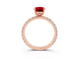 Rose gold Oval Cut Ruby Pavé Solitaire Ring with Round Band and Prong Setting_27