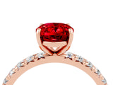 Rose gold Oval Cut Ruby Pavé Solitaire Ring with Round Band and Prong Setting_28