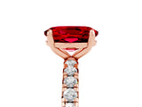 Rose gold Oval Cut Ruby Pavé Solitaire Ring with Round Band and Prong Setting_29