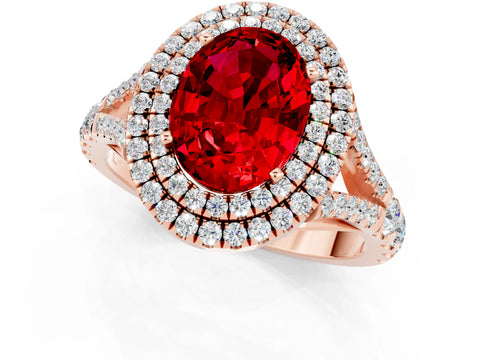 Rose gold Oval Cut Ruby Pavé Split Shank Double Halo Engagement Ring_1