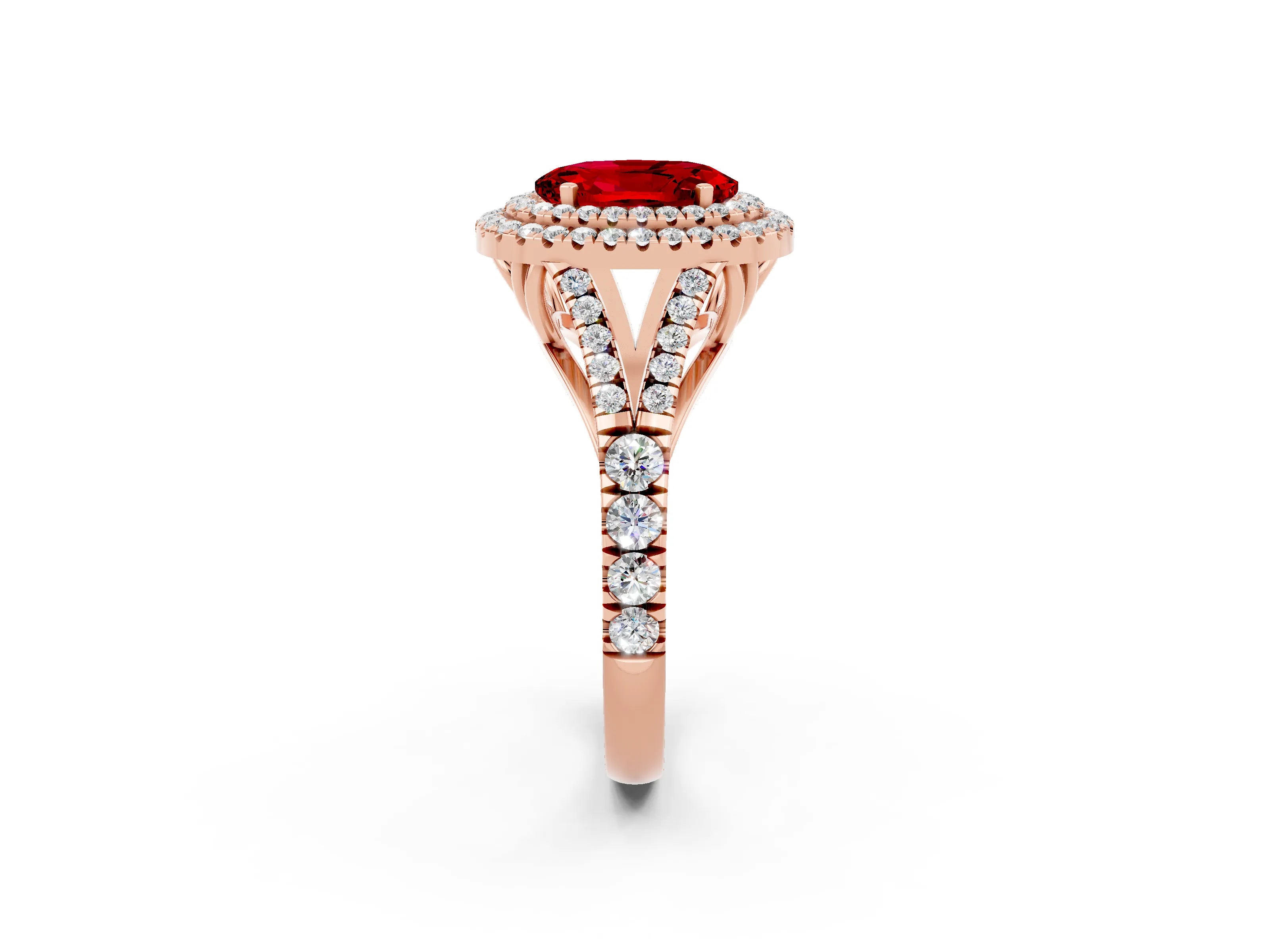 Rose gold Oval Cut Ruby Pavé Split Shank Double Halo Engagement Ring_2