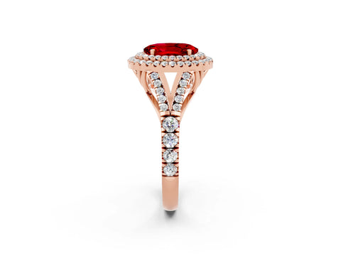 Rose gold Oval Cut Ruby Pavé Split Shank Double Halo Engagement Ring_2