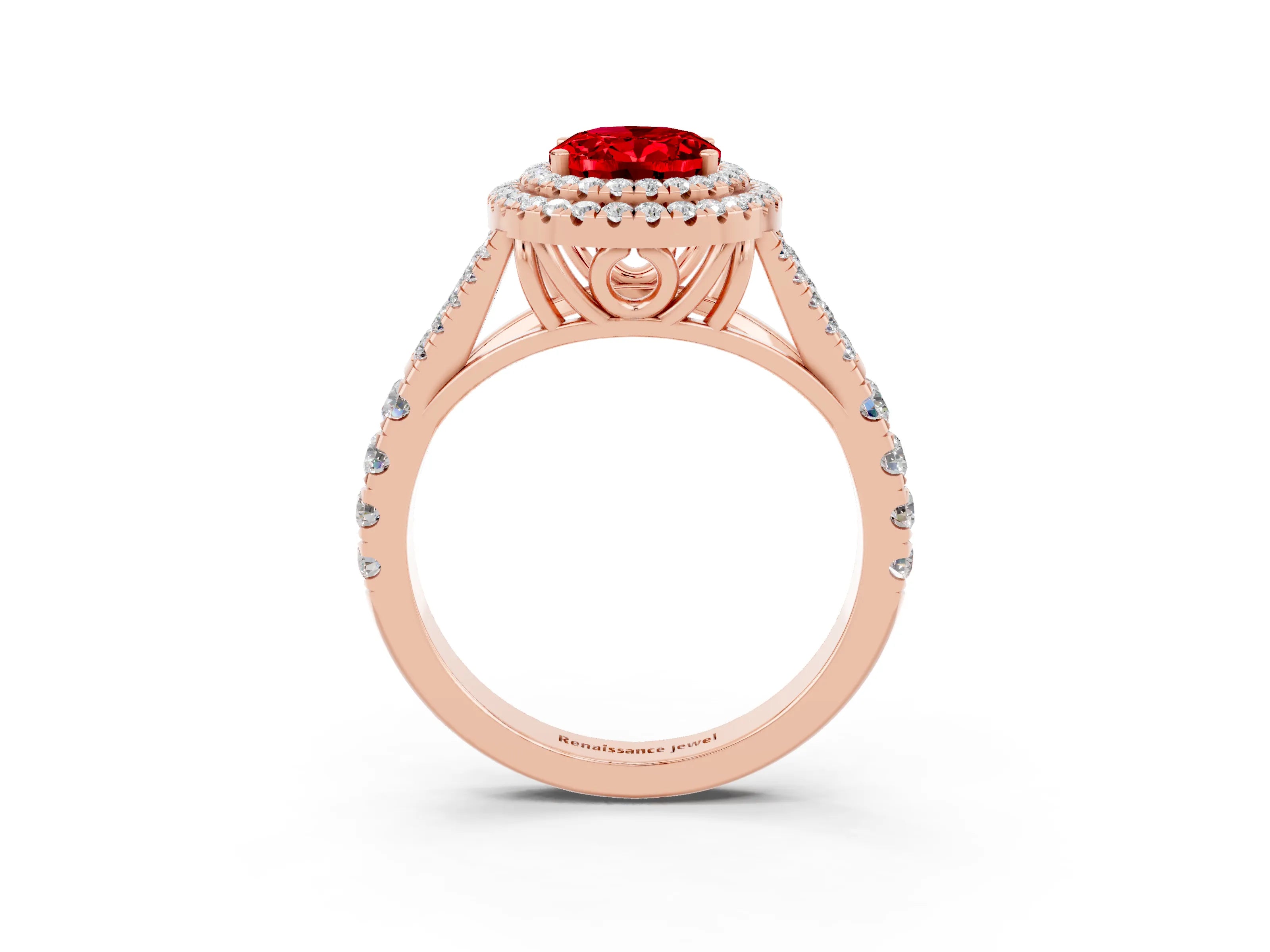 Rose gold Oval Cut Ruby Pavé Split Shank Double Halo Engagement Ring_3