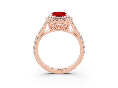 Rose gold Oval Cut Ruby Pavé Split Shank Double Halo Engagement Ring_3
