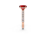 Rose gold Oval Cut Ruby Pave Band Solitaire Ring with Four-Prong Setting_26
