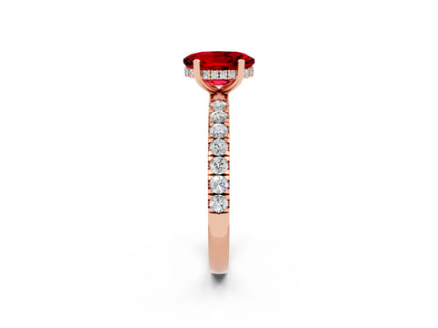 Rose gold Oval Cut Ruby Pave Band Solitaire Ring with Four-Prong Setting_26