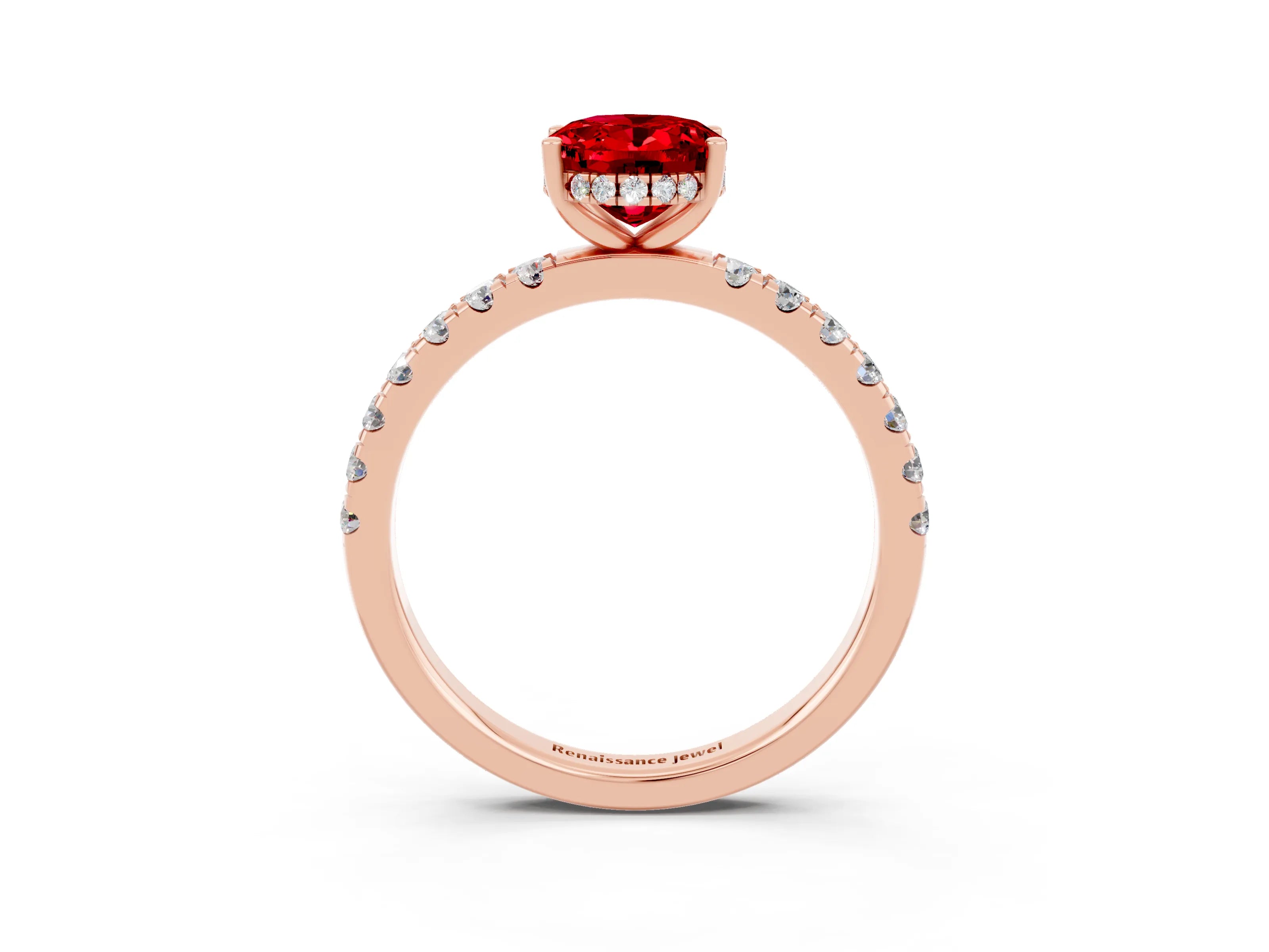Rose gold Oval Cut Ruby Pave Band Solitaire Ring with Four-Prong Setting_27