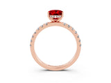 Rose gold Oval Cut Ruby Pave Band Solitaire Ring with Four-Prong Setting_27