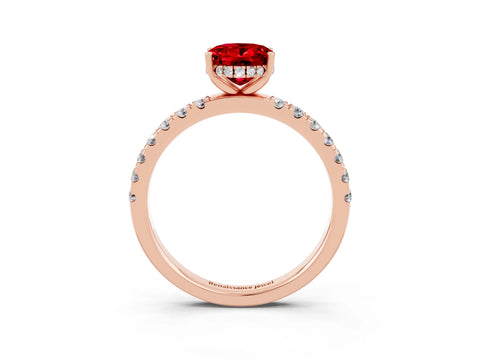 Rose gold Oval Cut Ruby Pave Band Solitaire Ring with Four-Prong Setting_27