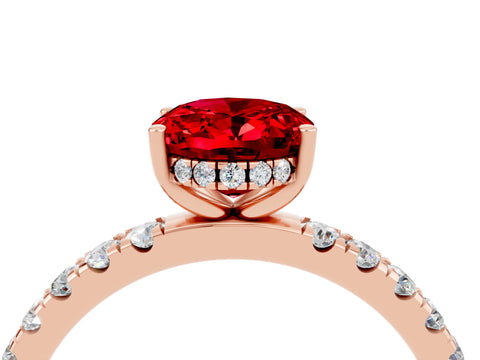 Rose gold Oval Cut Ruby Pave Band Solitaire Ring with Four-Prong Setting_28