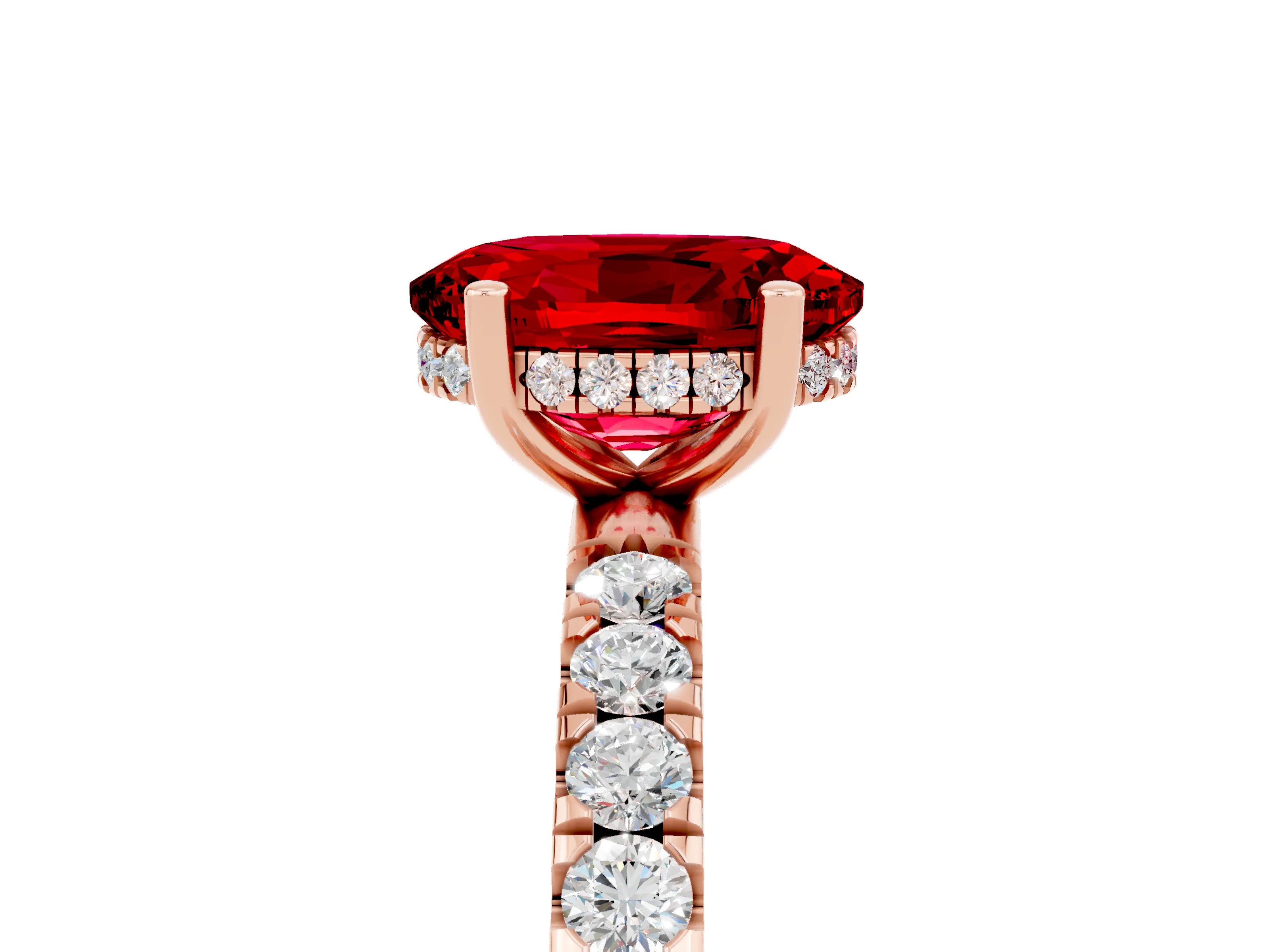 Rose gold Oval Cut Ruby Pave Band Solitaire Ring with Four-Prong Setting_29