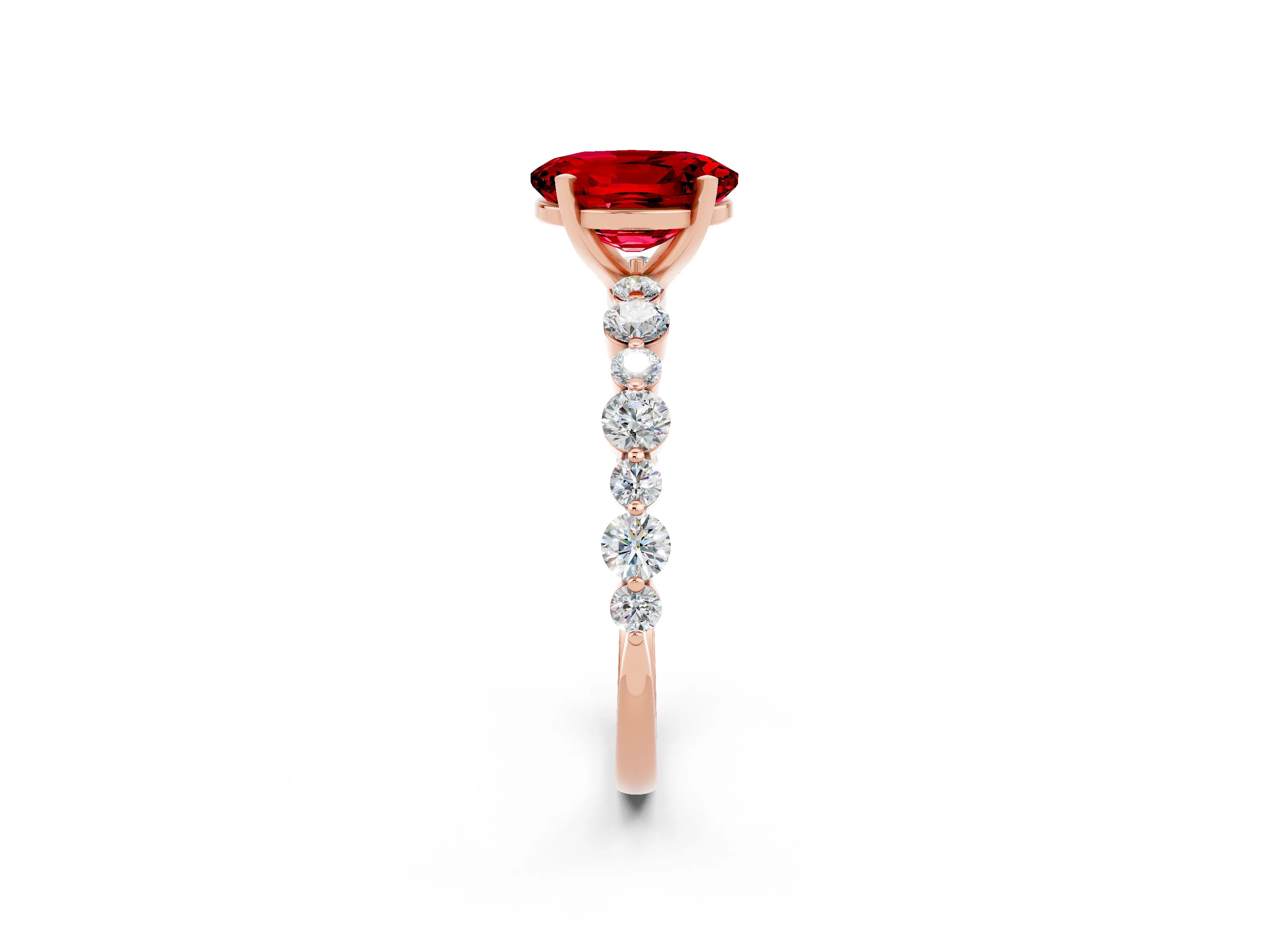 Rose gold Oval Cut Ruby Prong Set Engagement Ring with Pavé Band_2