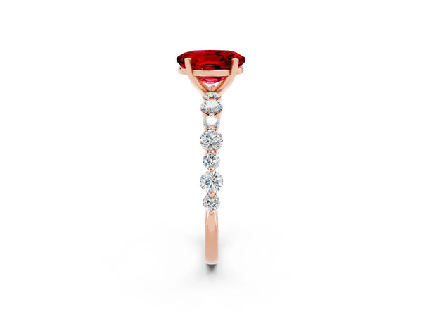 Rose gold Oval Cut Ruby Prong Set Engagement Ring with Pavé Band