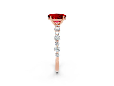 Rose gold Oval Cut Ruby Prong Set Engagement Ring with Pavé Band_2