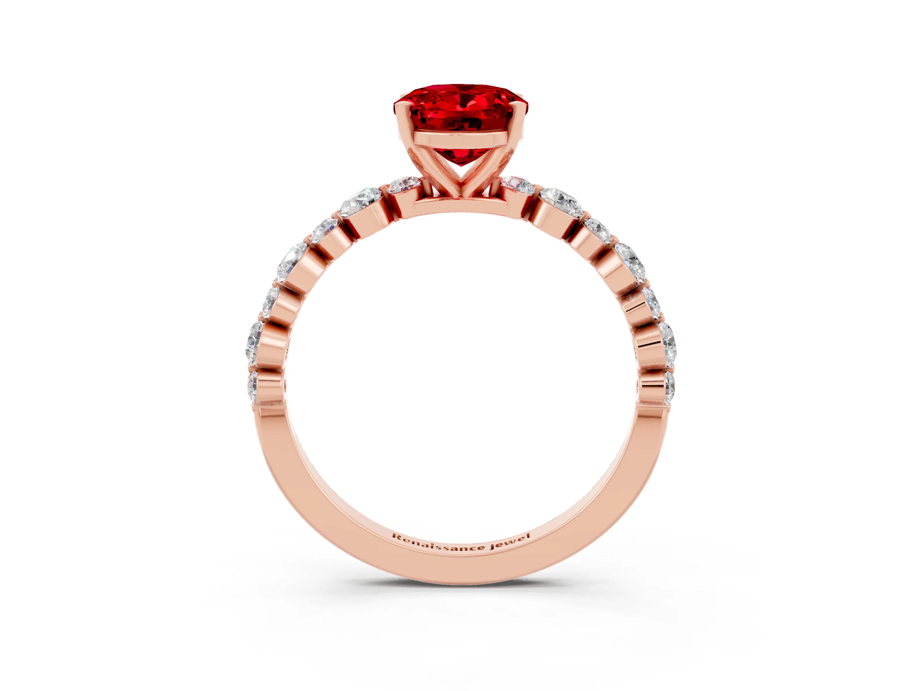 Rose gold Oval Cut Ruby Prong Set Engagement Ring with Pavé Band_3
