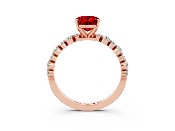 Rose gold Oval Cut Ruby Prong Set Engagement Ring with Pavé Band