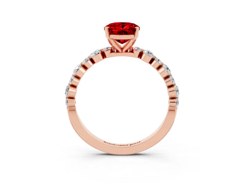 Rose gold Oval Cut Ruby Prong Set Engagement Ring with Pavé Band_3
