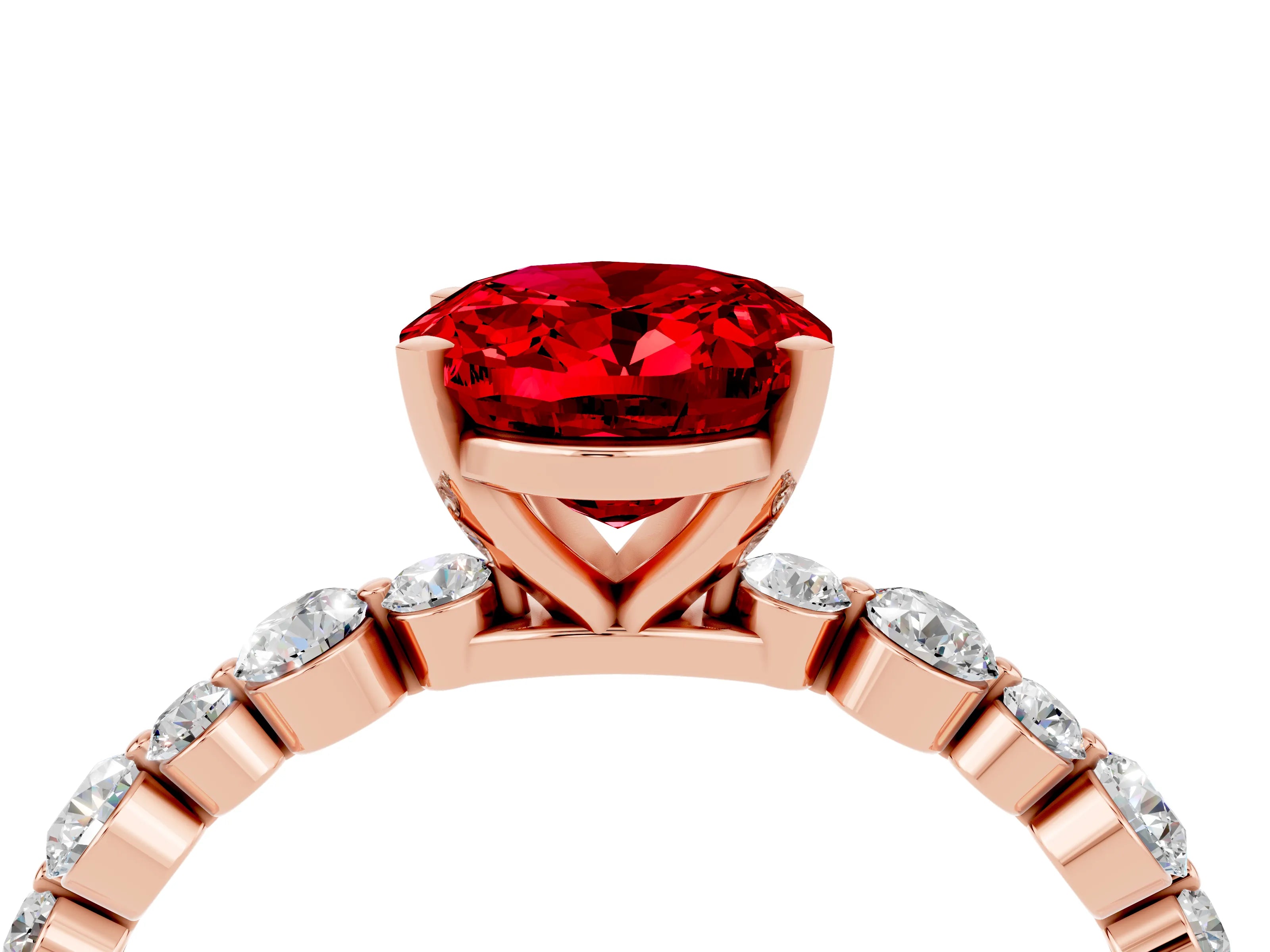 Rose gold Oval Cut Ruby Prong Set Engagement Ring with Pavé Band_4