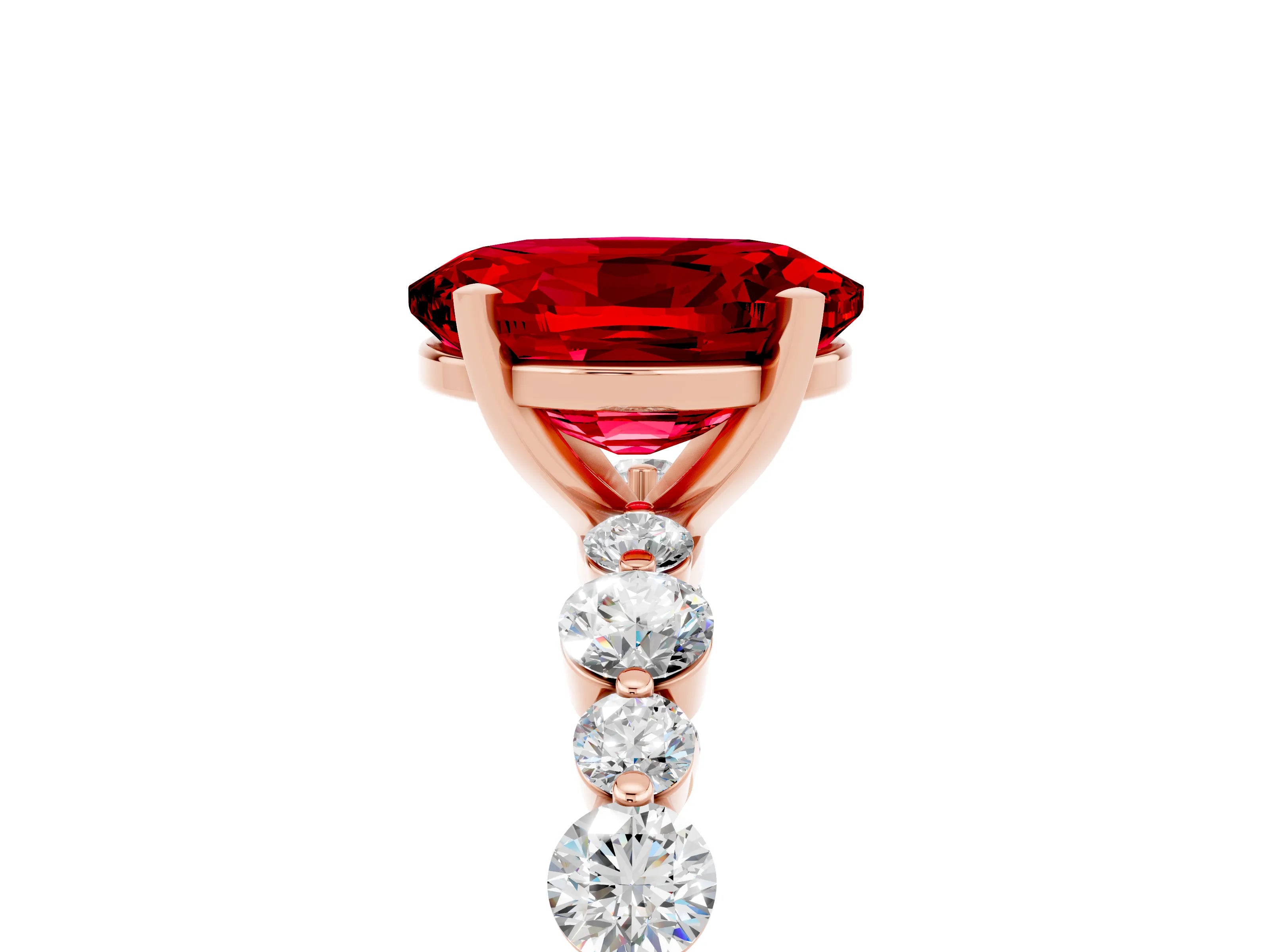 Rose gold Oval Cut Ruby Prong Set Engagement Ring with Pavé Band_5