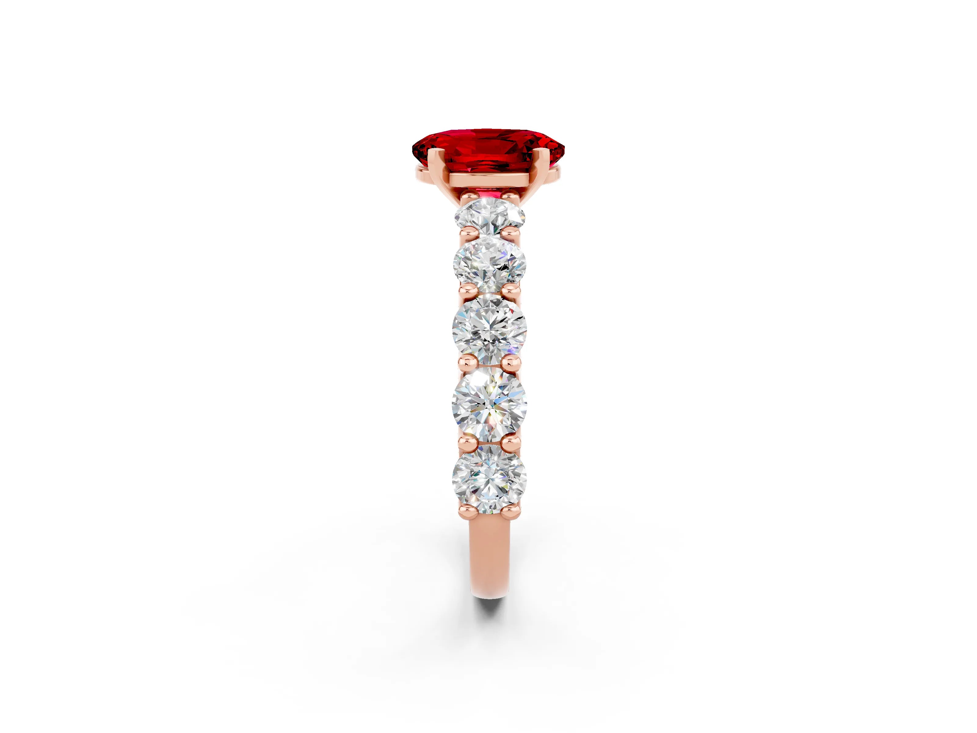 Rose gold Oval Cut Ruby Prong Setting with Side Stones on a Pave Band_2