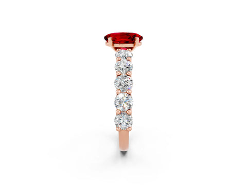 Rose gold Oval Cut Ruby Prong Setting with Side Stones on a Pave Band_2