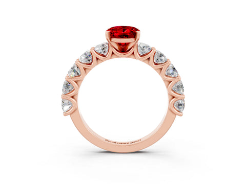 Rose gold Oval Cut Ruby Prong Setting with Side Stones on a Pave Band_3
