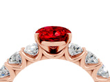 Rose gold Oval Cut Ruby Prong Setting with Side Stones on a Pave Band_4