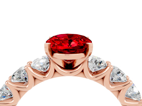 Rose gold Oval Cut Ruby Prong Setting with Side Stones on a Pave Band_4