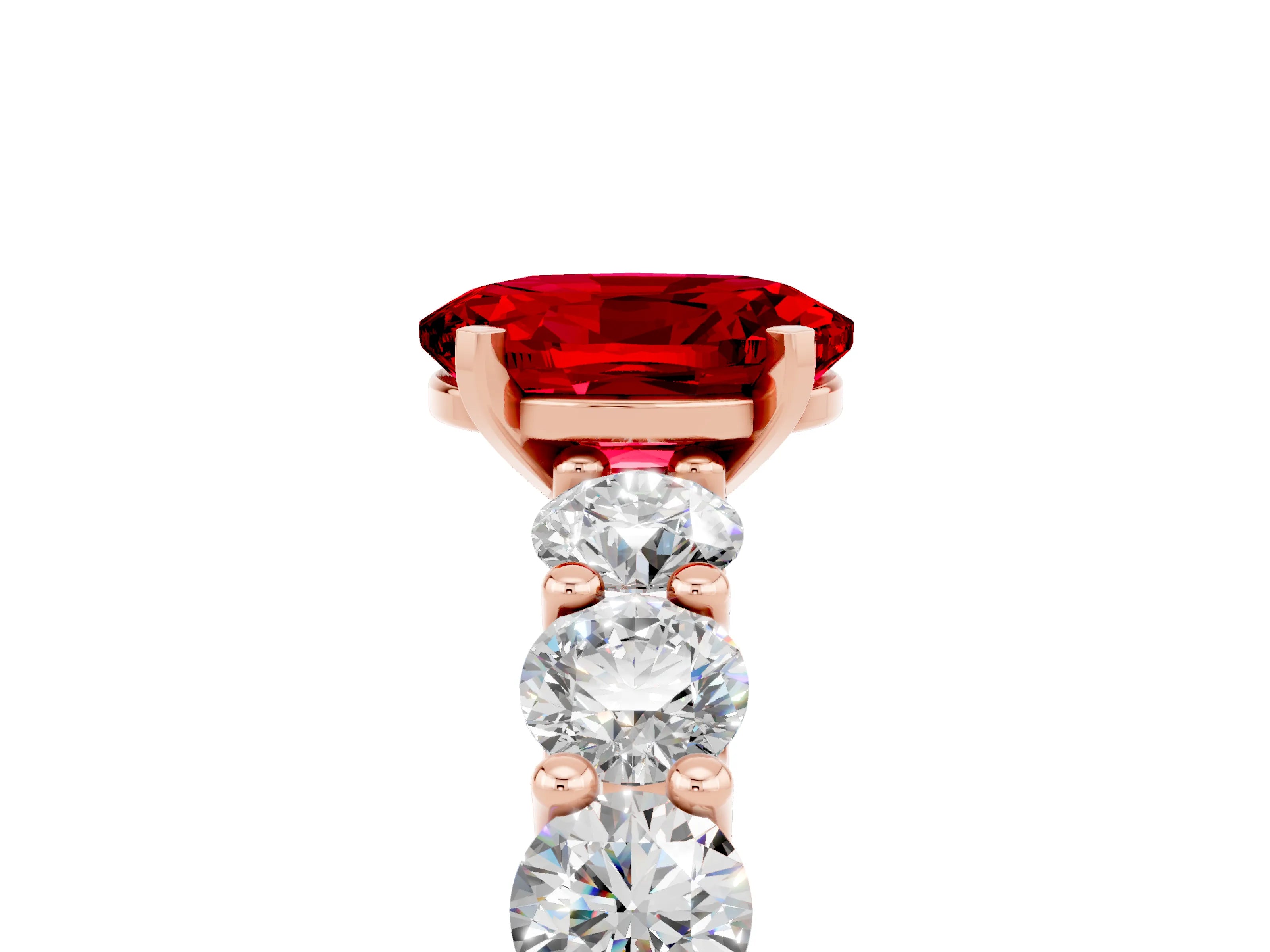 Rose gold Oval Cut Ruby Prong Setting with Side Stones on a Pave Band_5