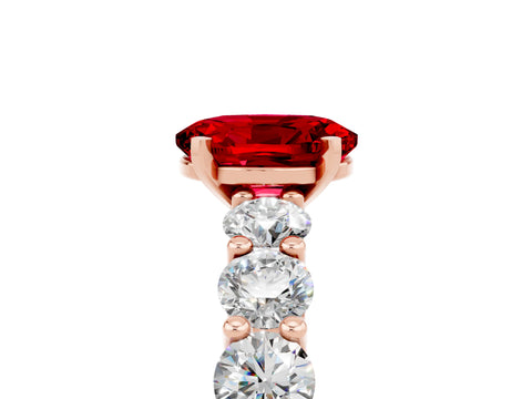Rose gold Oval Cut Ruby Prong Setting with Side Stones on a Pave Band_5