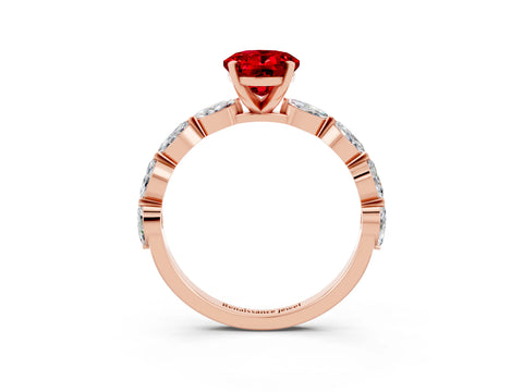 Rose gold Oval Cut Ruby Ring with Marquise Side Stones and Prong Setting_3
